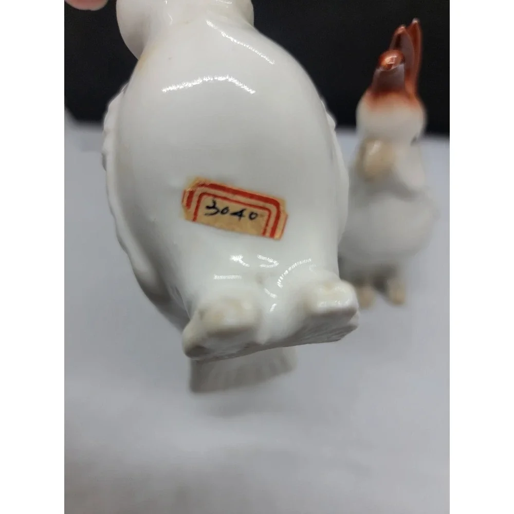 Two Vintage China White Brown Feather Crown Cockatoo Figurines